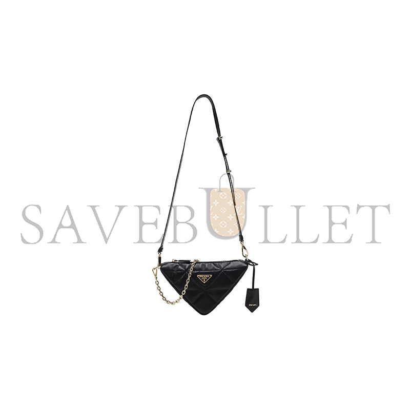 PRADA METAL TRIANGLE LOGO ZIP CLOSURE SOFT LAMBSKIN SHOULDER BAG 1BC190 (26*15*11cm)